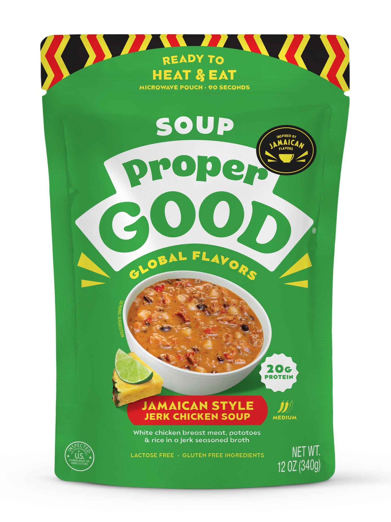 (2 pack) Proper Good Jamaican Style Jerk Chicken Soup, Ready in 90 Seconds, Shelf Stable Meal, 12 oz