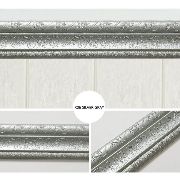 Xihbxyly Tira Autoadhesiva para Borde de Pared, Espuma de Pe Suave, Textura En Relieve 3D, Fácil de Instalar, Multifunción para Fondo, Rodapié y Alféizar de Ventana, Borde Decorativo, 2,3 M de Largo.