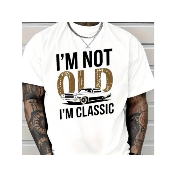 Camiseta de algodón puro con gráfico de coche vintage para hombre, informal, cuello redondo, manga corta, ajuste cómodo, ropa retro