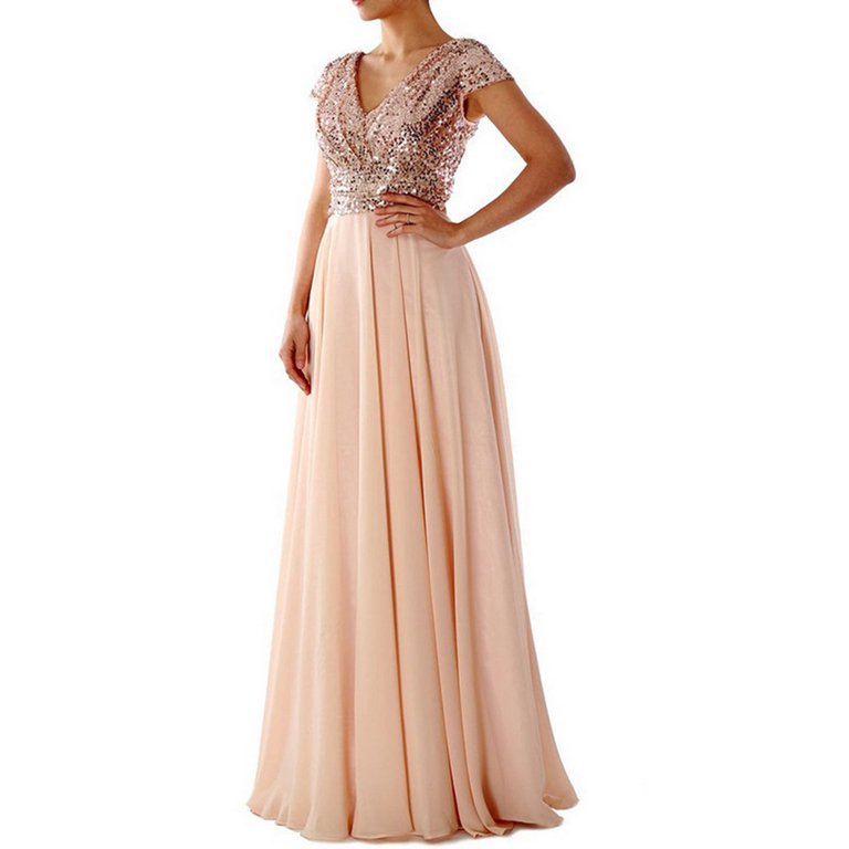 gold long sleeve evening dress A Line Long Sleeve Sequin Formal Dress main image 0