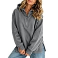 thumbnail image 2 of Yeaiivve Womens Side Slit Hoodie Quarter Zip Raglan Long Sleeve Pullovers Comfy Lightweight Fall Hoodies Daily Casual Hooded Tops XXL, 2 of 8