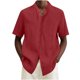 thumbnail image 1 of Camisas de Lino de Manga Corta de los Hombres Color Sólido Casual Abierto Delantero Botón-Arriba Soporte Cuello Superior, 1 of 5