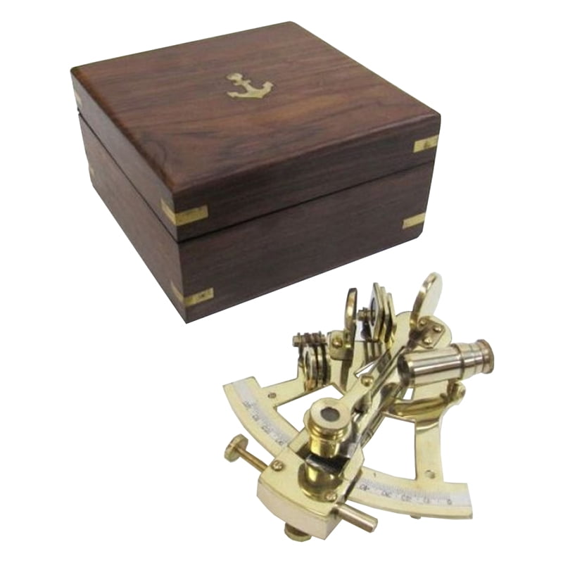 Nautical Collection Gifts London Maritime Brass Ship Sextant with Glass Wood Box Gift