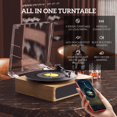 thumbnail image 4 of MAIO Record Player, Bluetooth Vintage Audio Turntables 3-Speed 33/45/78RPM Vinyl Spinner with Speakers, Headphone Jack, USB, AUX-in and RCA, Log Wood, 4 of 9