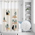 thumbnail image 2 of No Hook Shower Curtain, Japanese Shower Curtains for Bathroom with See Through Top Window, Farmhouse Cartoon Cats Green Vegetation Plants Waterproof & Washable Bath Curtain Stand Up Stall 36"x72", 2 of 9