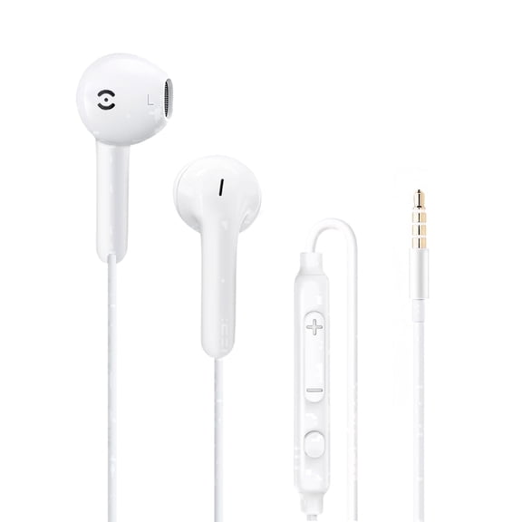 MAS CANREY Earbuds with Microphone, Compatible for iPhone and Samsung, White
