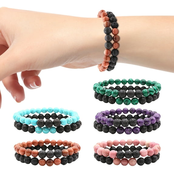 Cheers US 2Pcs Men Women Lava Rock Chakras Aromatherapy Essential Oil Diffuser Bracelet Braided Rope Natural Stone Yoga Beads Bracelet Bangle
