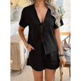 thumbnail image 4 of Women'S Summer Short Sets Front Tie V Neck Shirt Tops Matching Casual Shorts 2 Piece Outfits Black XL, 4 of 9