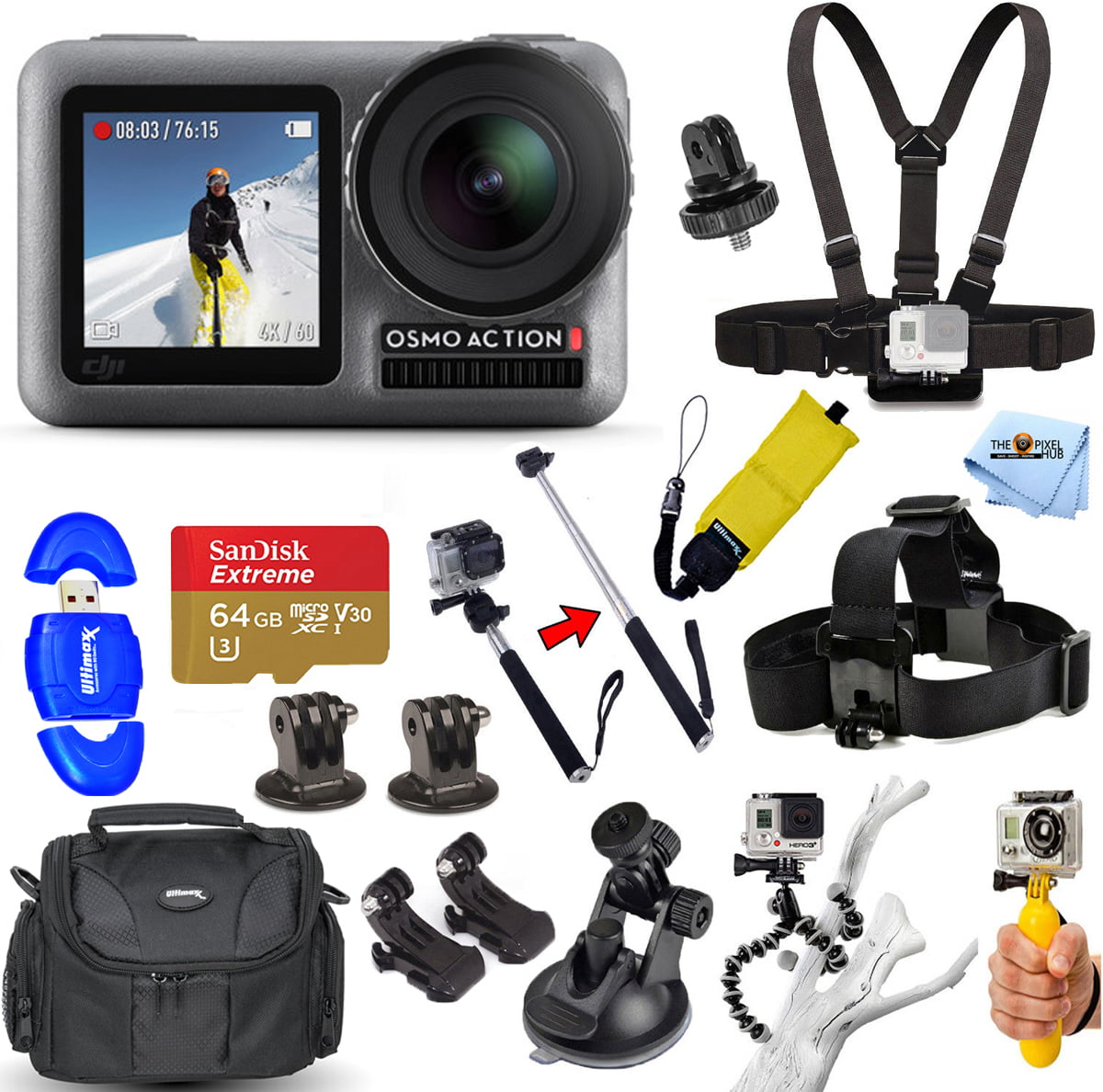 DJI Osmo Action caméra 4K DELUXE Accessoires Kit with High Speed Micro SD 32 Go 