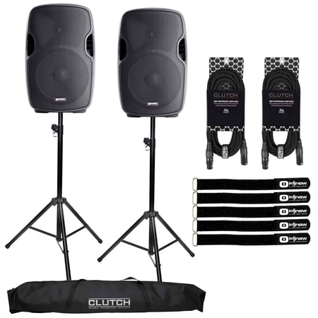 (2) Gemini AS-1500BLU 15 Active Bluetooth MP3 Player Speakers with Tripod Speaker Stands Package