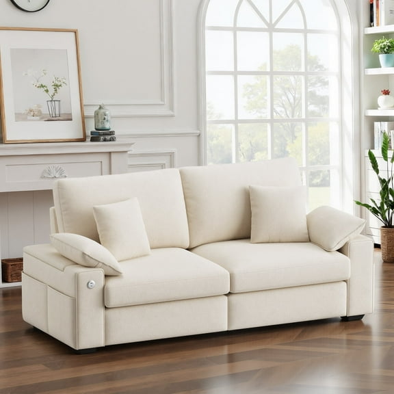 EOP 76" Loveseat Sofa, Comfy Modern 2-Seats Sofa with Pillow Armrest, USB/Type-C Port, Side Storage, Removable Cover, Deep Seat Couch, Small Couches for Small Space and Living Room, Beige