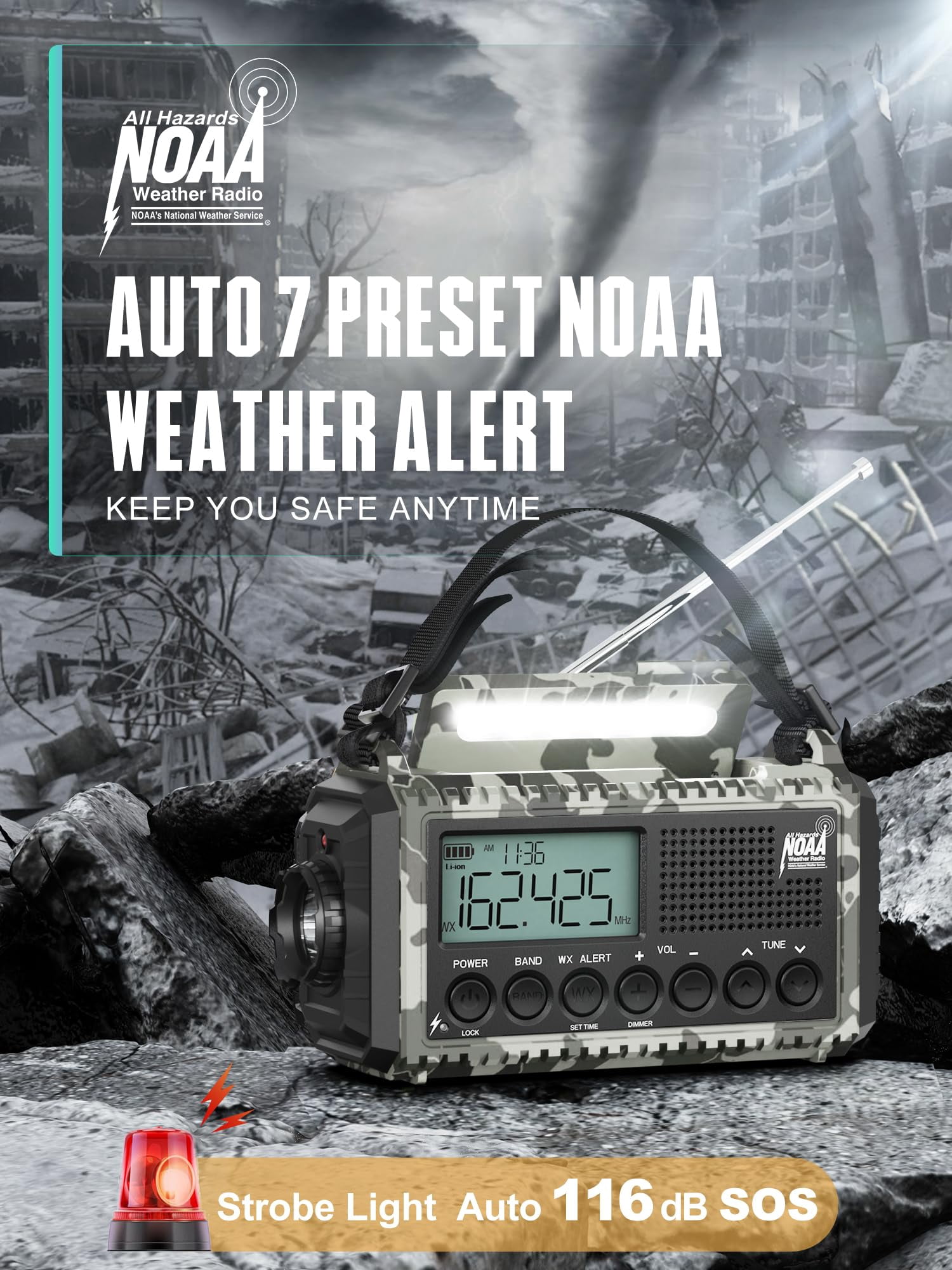 Hand Crank Solar Emergency Radio With 2x Faster Clear Signal& 12000mah Operated Auto Noaa Weather Alert/sw/am/fm Portable 6-way Power Flashlight  Phone Sos Alarm