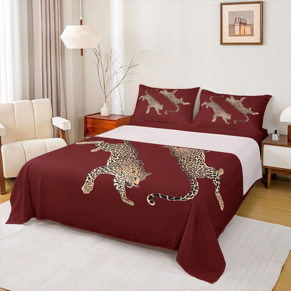 Homewish Kawaii Leopard Cheetah Twin Sheet Sets, Fashion Wildlife Print Twin Fitted Sheet, Teens Adult Men Women Flat Sheet, Luxury Bedroom Decor, 3pcs