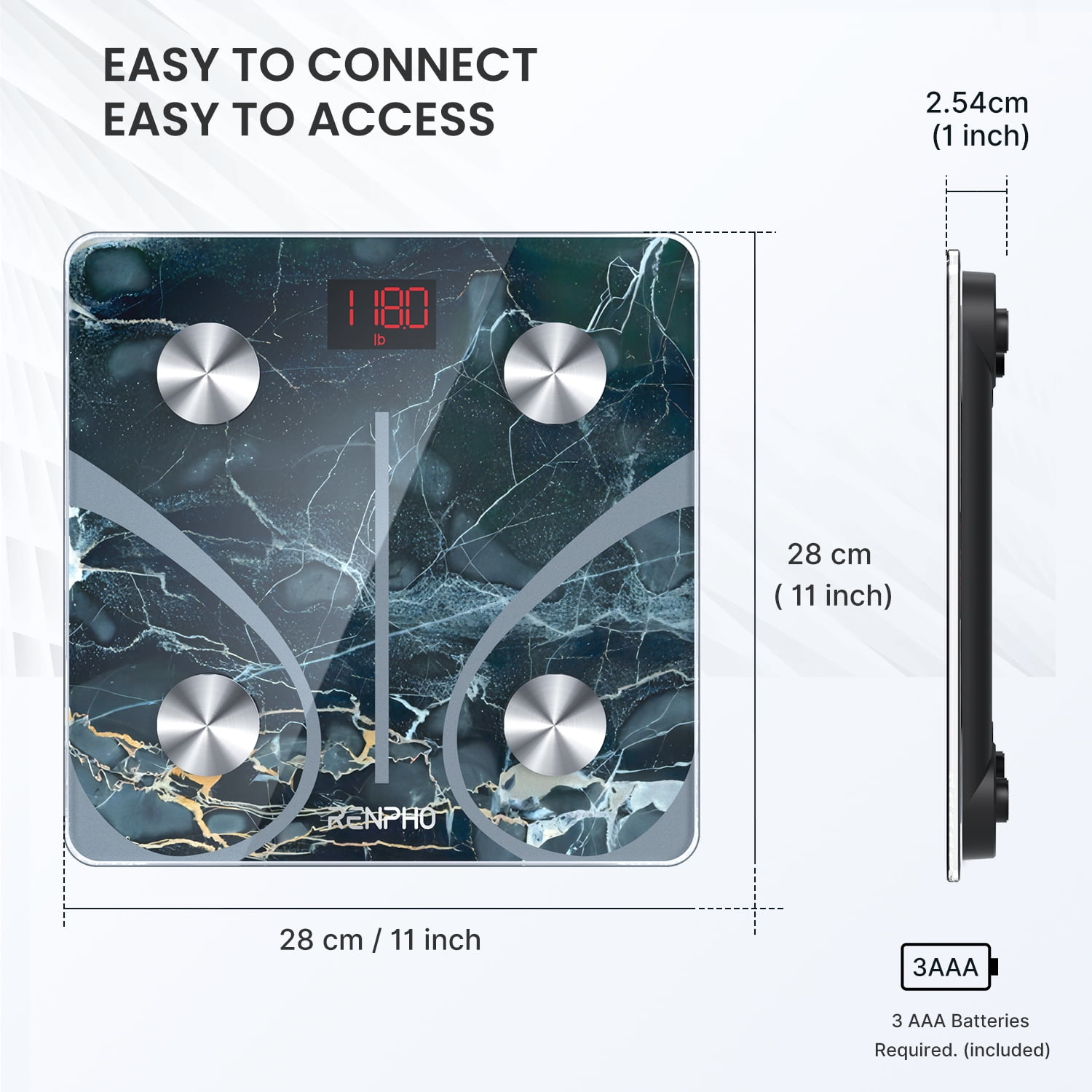 RENPHO Bluetooth Smart Scale for Body Weight with App, 400 lbs, Marble
