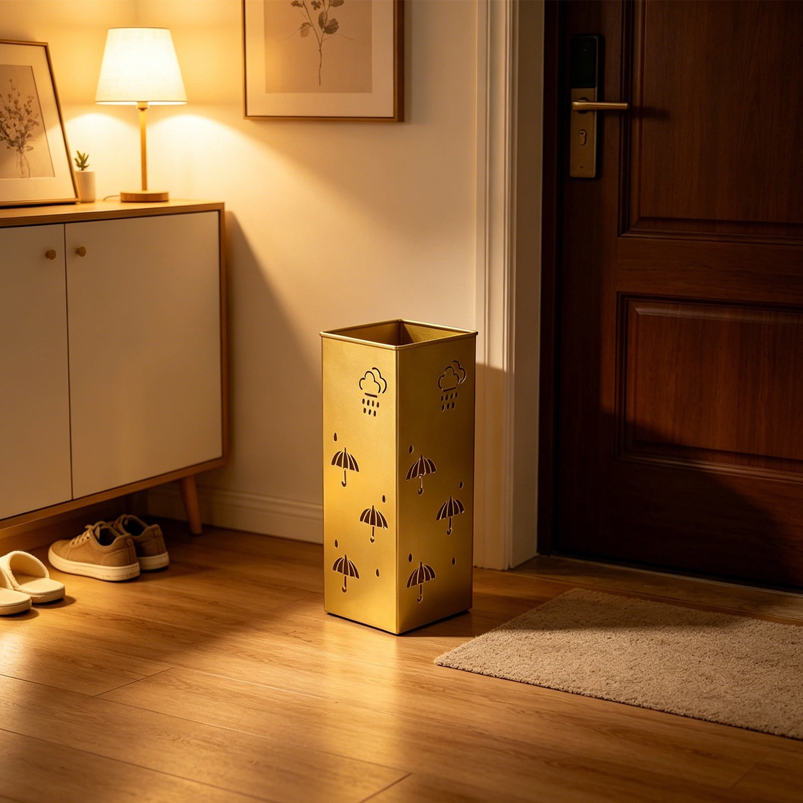Indoor Entryway Umbrella Stand, Stylish Metal Umbrella Holder for Home Office Corner Storage(Yellow,44x17.5x17.5cm)