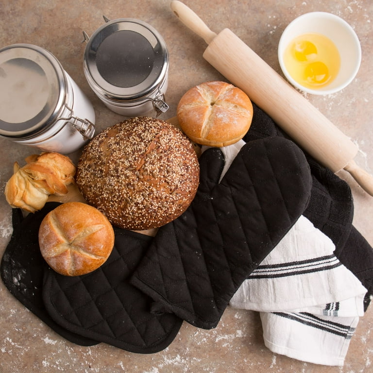 Cosy House Collection 4-Piece Oven Mitt & Pot Holder Set - Black