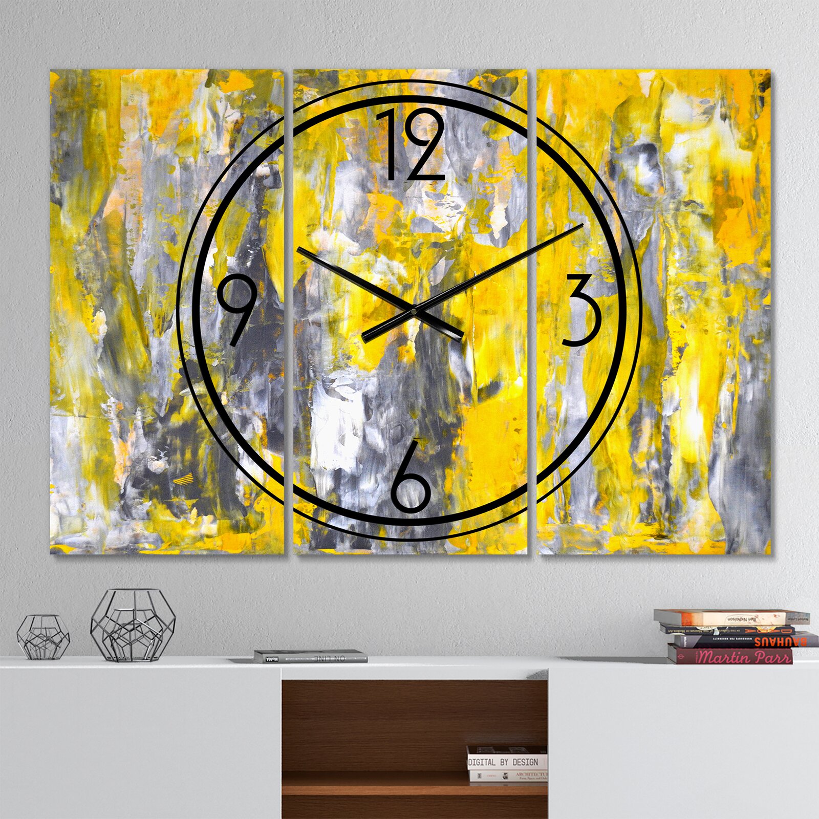 Oversized Abstracts Metal Wall Clock, Mounting frame gives the illusion