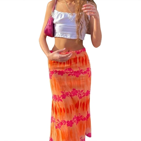 Diconna Women Skirt with Bohemian Floral Print Bright Colors Clothing
