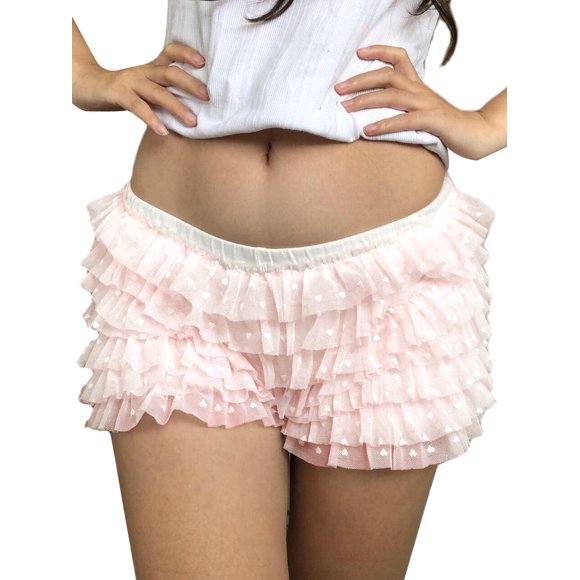 Gupgi Culottes Bouffantes Lolita pour Femmes, Shorts à Volants avec Bordure en Dentelle, Shorts Citrouille, Bas Superposés en Maille, Jolis Jupons