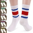 thumbnail image 2 of Deago 5 Pairs Fun Novelty Striped Retro Crew Socks for Women Men Sporty Running Calf Casual Cotton Athletic Socks (MultiColor), 2 of 7