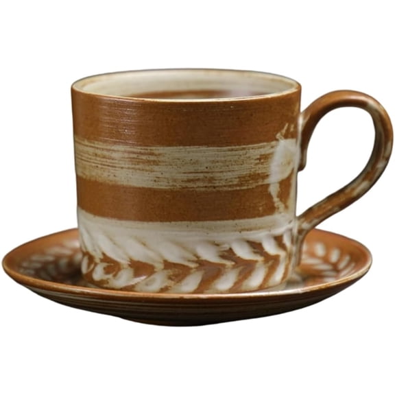 Ceramic Coffee Mug and Saucer Set 12 oz, Tea Cup with Smooth Rim for Home Office