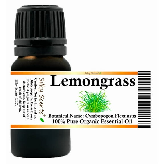 Lemongrass Organic Essential Oil 5 ml (1/6 fl oz) - 100% Pure and Natural by Silky Scents