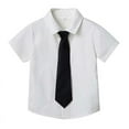 thumbnail image 3 of Little Boys' Solid Color Oxford Dress Shirt Set Formal Short Sleeve Button Down Formal Shirt with Tie Summer Cool Casual Loose Tee Tops, 3 of 3