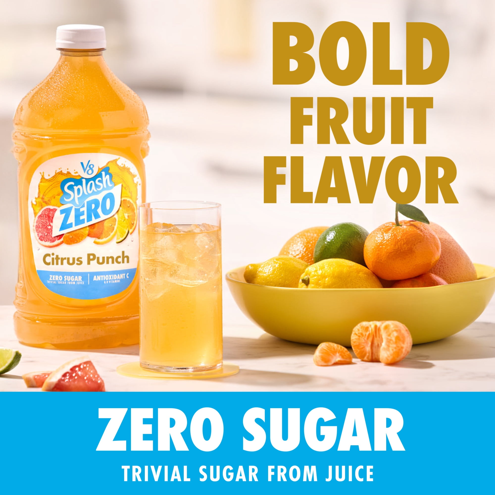 V8 Splash Citrus Punch Zero Sugar Juice Beverage, 64 fl oz Bottle