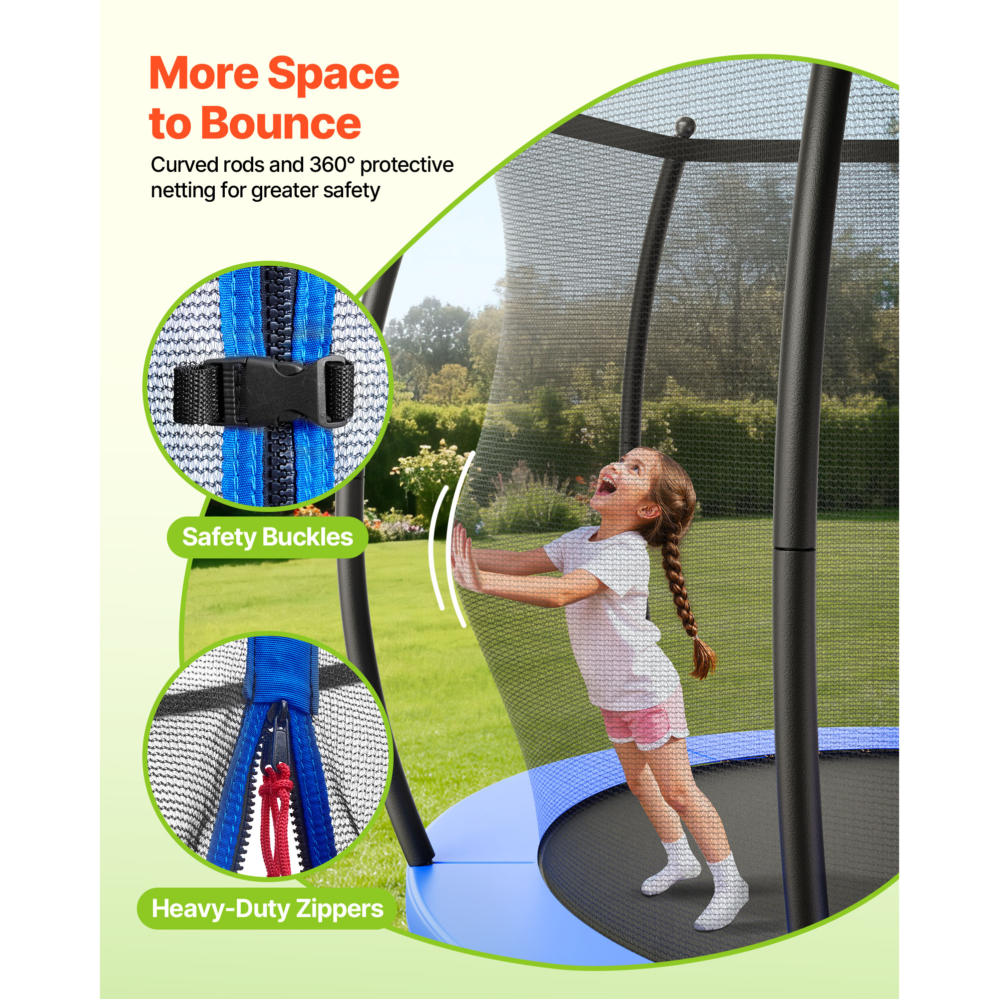 KFFKFF 8FT Outdoor Recreational Trampoline with Safety Enclosure, Durable Frame, Thick Padding, 265 lbs Weight Limit, Rust-Resistant Design for Backyard Fun for Kids and Adults