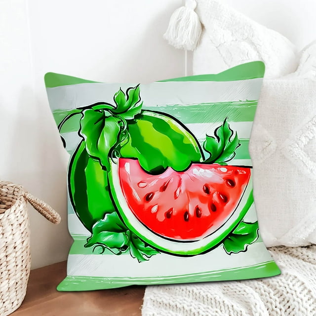 Sokhug Housses de Coussin d'Été Melon D\'eau 16x16 Pouces Saisonnières à Carreaux Rouges et Verts pour l'Extérieur, Coussins Décoratifs Rustiques Style Ferme pour les Fêtes, Taies d'Oreiller pour Lit et Canapé