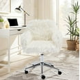 thumbnail image 4 of Seizeen Modern Vanity Chair, White Faux Fur Desk Chair, Cute Fluffy Upholstered Vanity Chair, Height Adjustable Office Chair, Home Swivel Accent Chair with Wheels, for Living Room, Bedroom, 4 of 7