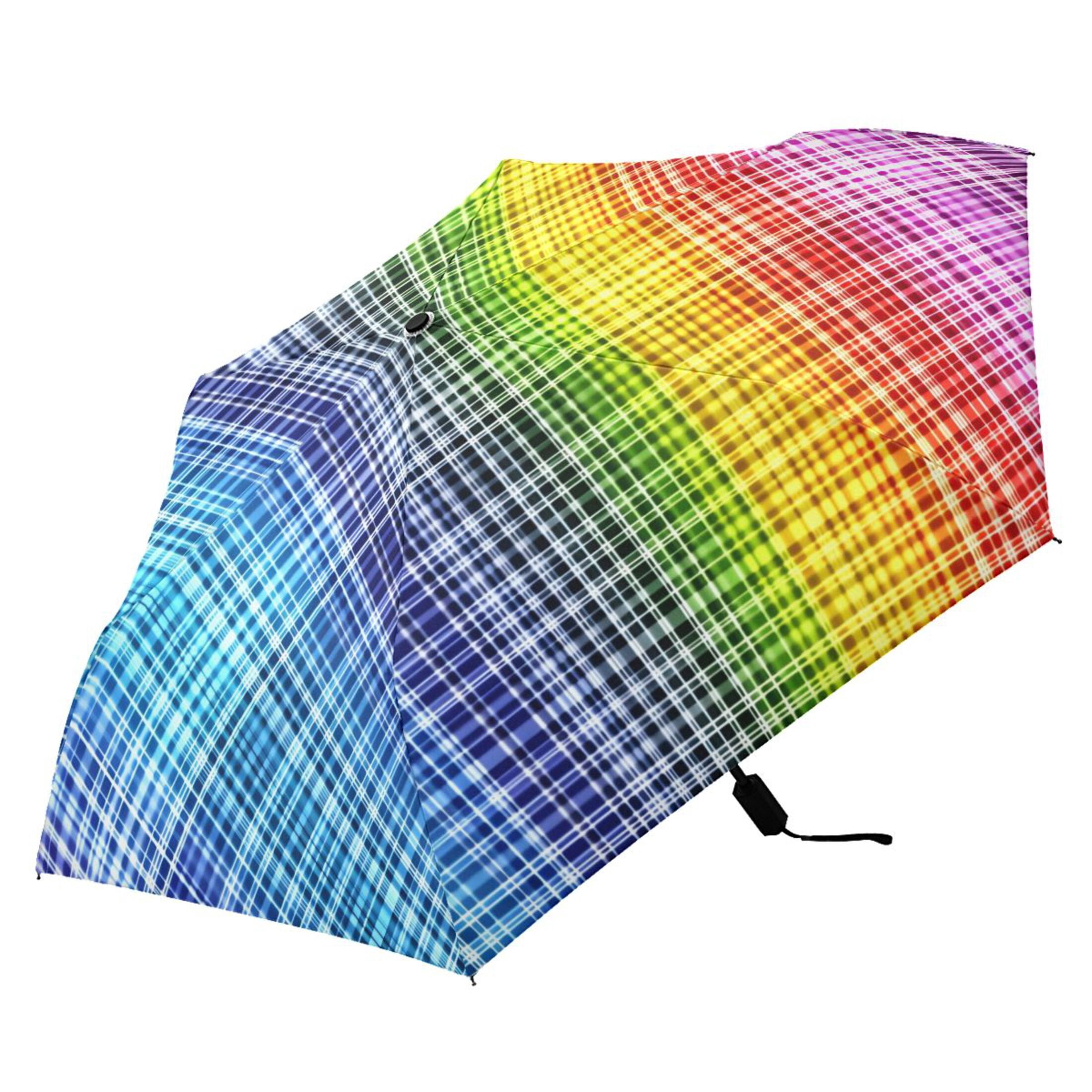 ALAZA Rainbow Checkered UPF 50+ Compact Folding Umbrella for Rain Travel Umbrella Packable