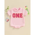 thumbnail image 2 of Bagilaanoe Newborn Baby Girl Boy Birthday Rompers Letter Embroidery Short Sleeve Bodysuits 6M 12M 18M Infant Summer Casual One Piece Short Jumpsuit, 2 of 7