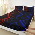 thumbnail image 3 of Manfei Red Blue Neon Light Twin Sheet Sets 3pcs, Geometric Minimalist Twin Fitted Sheet, Black Flat Sheet, Microfiber Bedroom Decor, 3 of 7