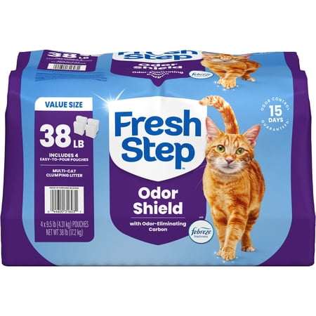 Fresh Step Multi-Cat Scented Clumping Cat Litter, Febreze Freshness, 38 lb Total, Easy Pour Pouches (4 Pack)