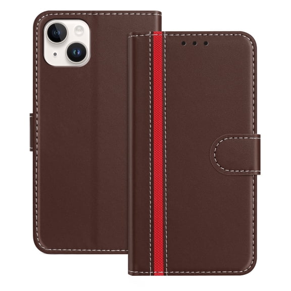 for iPhone 15 Case Wallet with Card Holder, Business PU Leather Kickstand Magnetic Closure Shockproof Folio Book Style Protective Purse Cover Case for iPhone 15, Brown