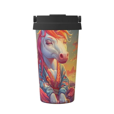 

KLL Meditating Cute Horse Pattern Stainless Steel Vacuum Insulated Tumbler - Carry Insulated Coffee Mug - Reusable Insulated Cold Brew Iced Coffee Cup Thermos