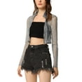 thumbnail image 4 of INSPIRE CHIC Women's Halloween Christmas Sheer Top Glitter Stand Collar Cropped Jacket XL Silver, 4 of 6
