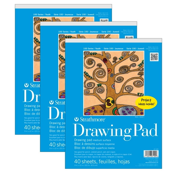 Strathmore 100 Series Drawing Pad, 40 Sheet, 9x12 inch, Pack of 3