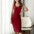 thumbnail image 3 of WQQZJJ Ladies Casual Round Neck Dress Solid Color Slim Comfortable Dress Tank Mid-Length Bottom Dresses, 3 of 6