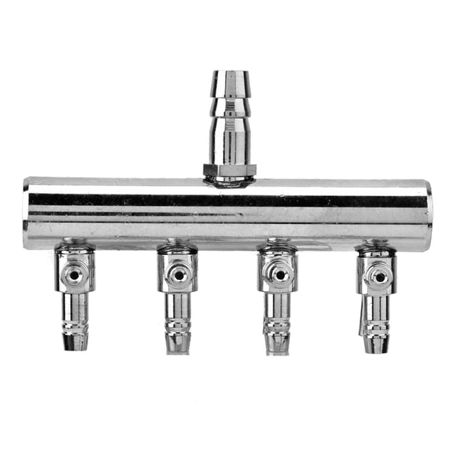 Flujo de aire del tanque de peces de acuario de acero inoxidable, giro de 8 mm a válvula de control divisor de 4 mm (4 vías)