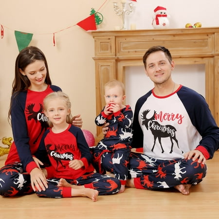 

Popvcly Christmas Family Matching Pajamas Parent-child Set Long Sleeves Cotton Jammies Set for Family Holiday Sleepwear