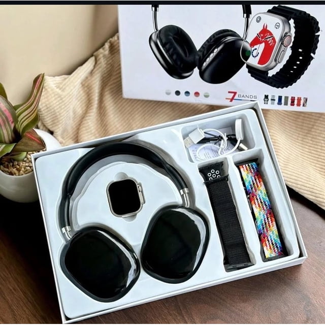 SET SMARTWATCH ULTRA 2 CON 7 CORREAS Y AUDÍFONOS RECARGABLES BLUETOOTH P9