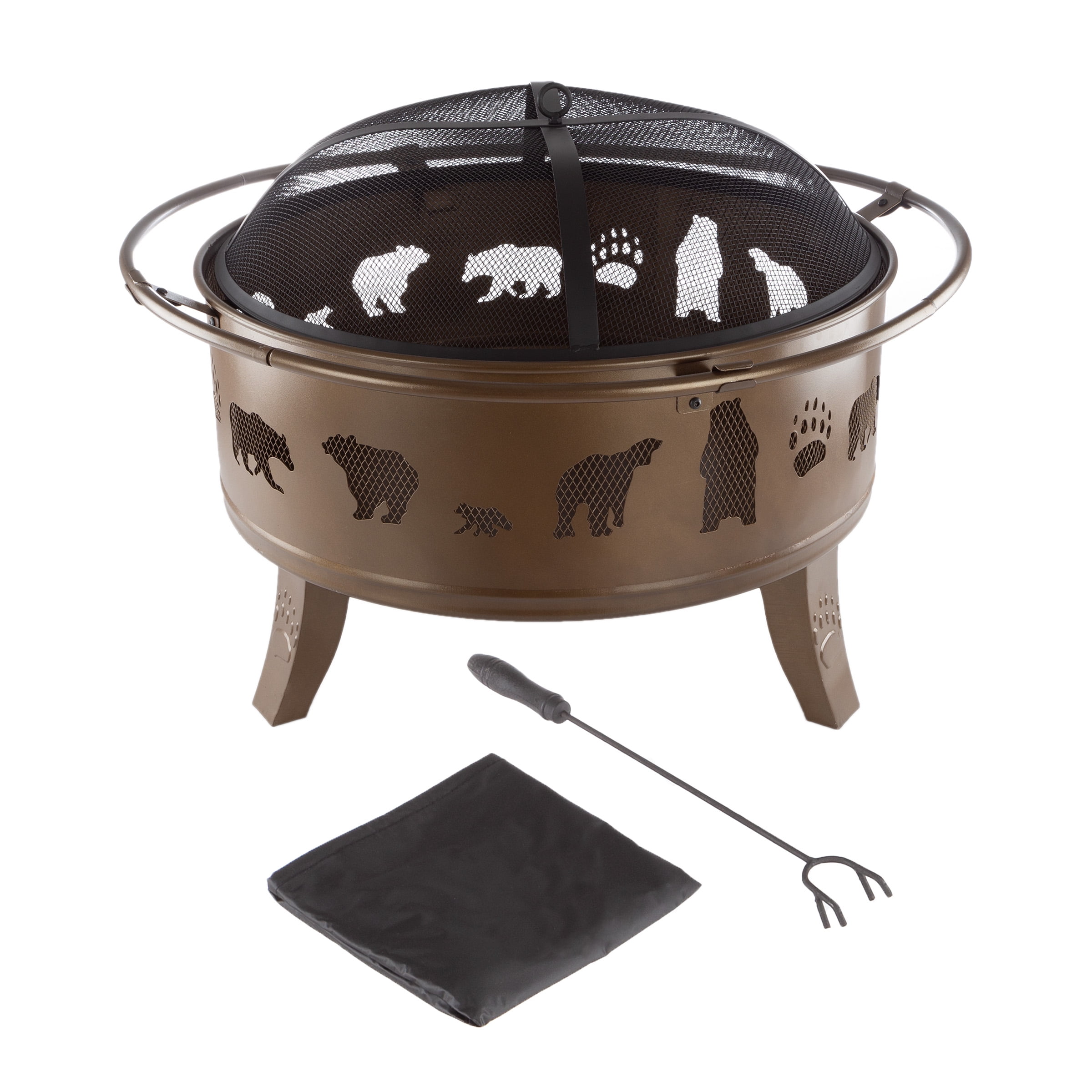 Pure Garden 32-Inch Outdoor Wood Burning Fire Pit with PVC Cover (Gold)