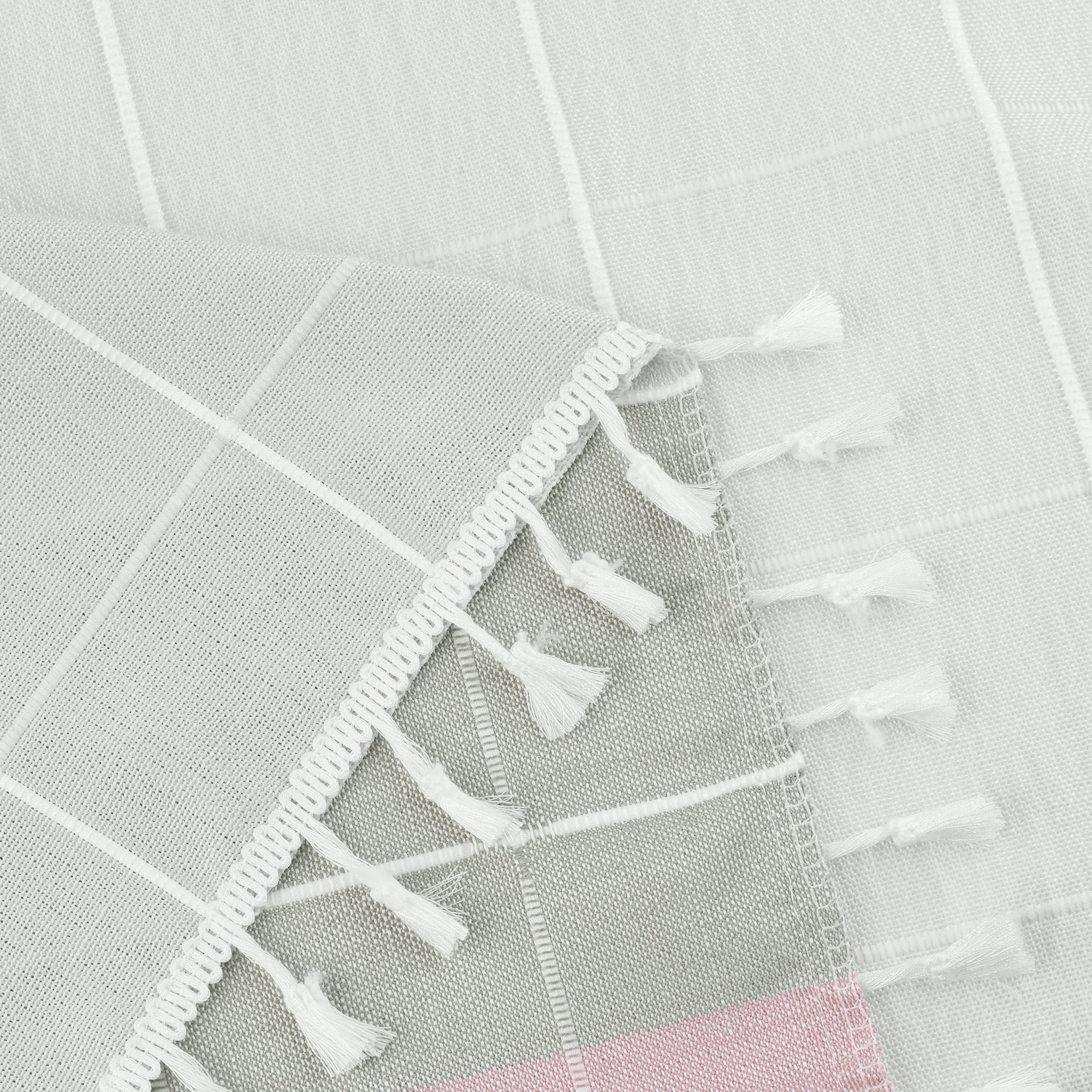 Unique Bargains Rustic Tablecloth Cotton Linen Waterproof Table Cover with Tassels, Pink Grey 55"x55"