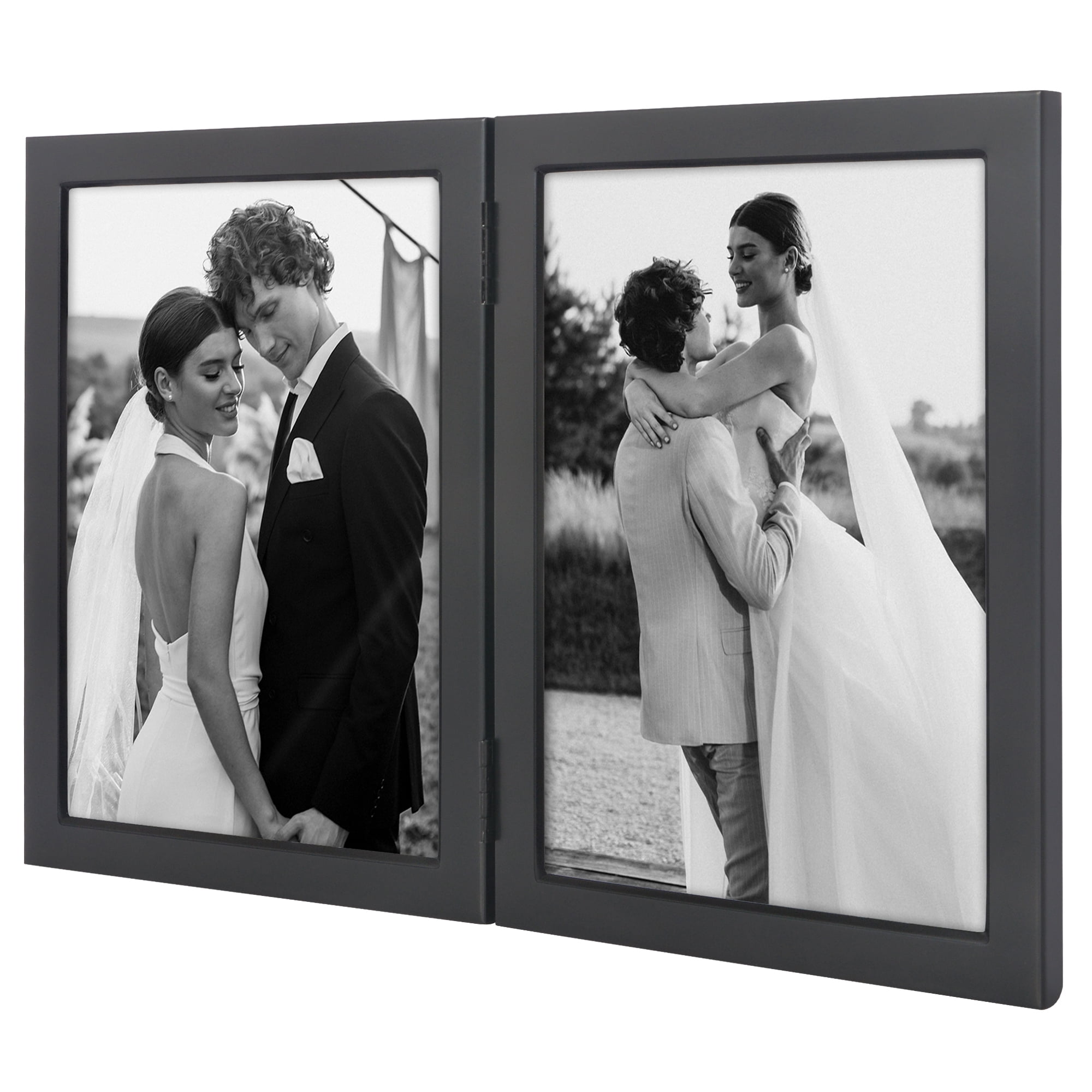 Americanflat 5x7 Hinge Frame with Shatter-Resistant Glass Hinged Metal Wide Beveled Molding Modern - Black