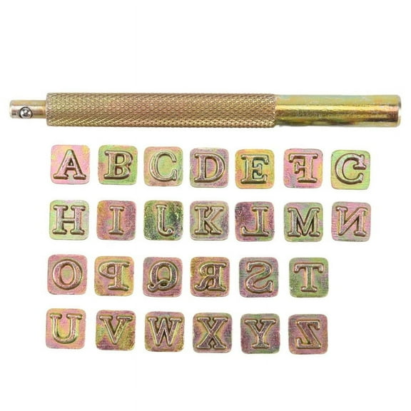 26Pcs Steel Alphabet Stamps Punch Set for Leather Craft Stamps Tools 26 English Letters Metal Stamp Set Leathercraft,26 * pcs alphabet(A-Z) 1 * handle,Gold