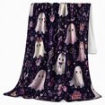 thumbnail image 2 of Ghost Pumpkin Scene Ghosts And Pumpkins Spooky Holiday Art Halloween Lovers Playful Harvest Motif Warm Flannel Blanket, Halloween Gift for Living Room and Family Room Home Decor, 2 of 9
