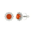 thumbnail image 2 of 1.18 Ct Round Cut Halo Studs Red Crystal 18K White Solid Gold Everyday Dainty Earrings Screw Back, 2 of 7