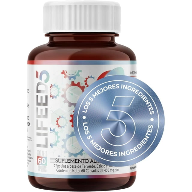 Complejo B con 60 Capsulas, Vitamina B1, B2, B3, B5, B6, B12, Acido Fólico, Biotina, Te Verde y Calcio. LIFEED5 Multivitamínico para Mujer y Hombre